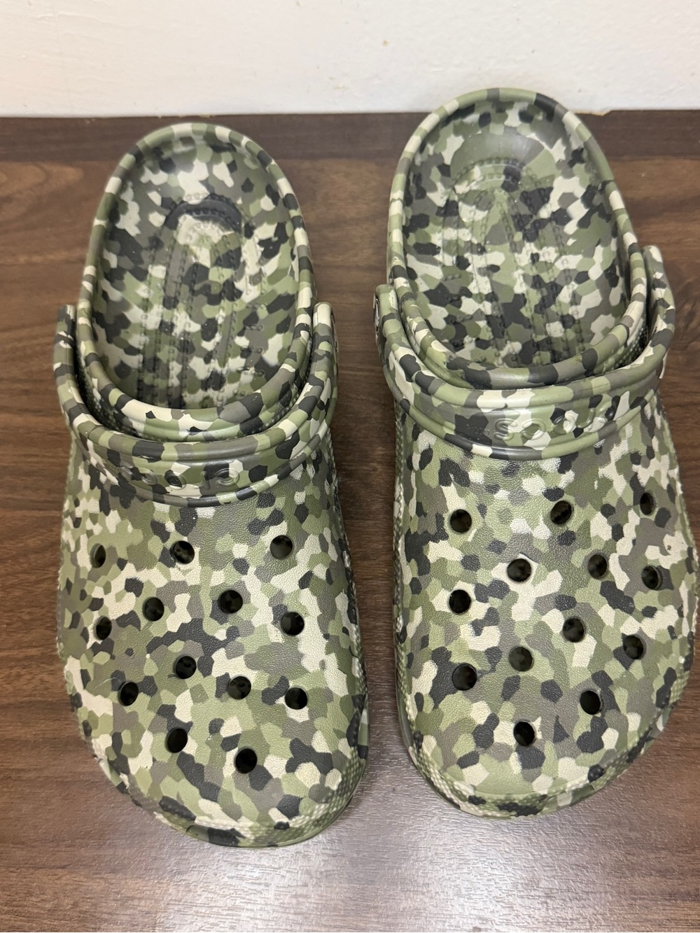 CROCS Men's Camouflage Slip-On Clogs in Green and Black